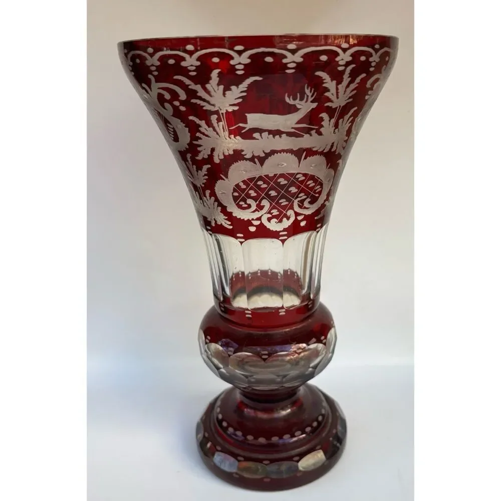 Vintage 1920s EGERMANN RUBY RED Bohemian Czech Crystal 9.8” Vase
